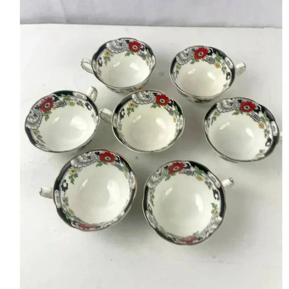 VTG Set of 7 Swansea Tea Cups Floral Pattern Bone China Canton Gold Trim - Picture 4 of 14